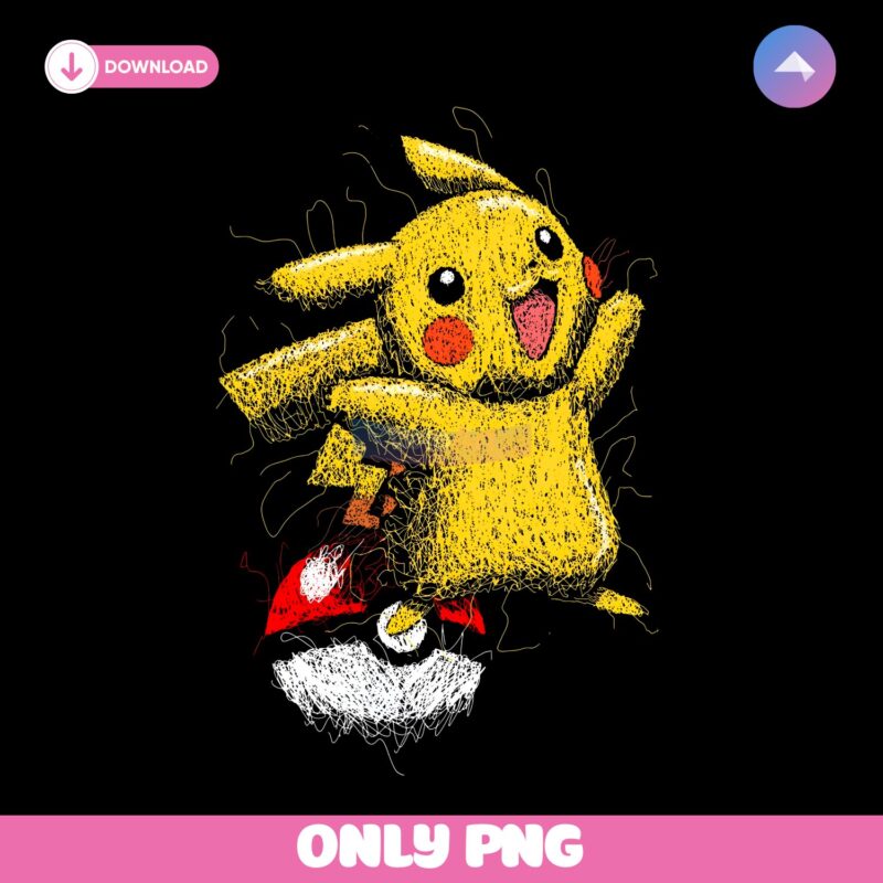 Pokemon Pikachu Scribble Art Style Electric Mouse Joyful Pose PNG