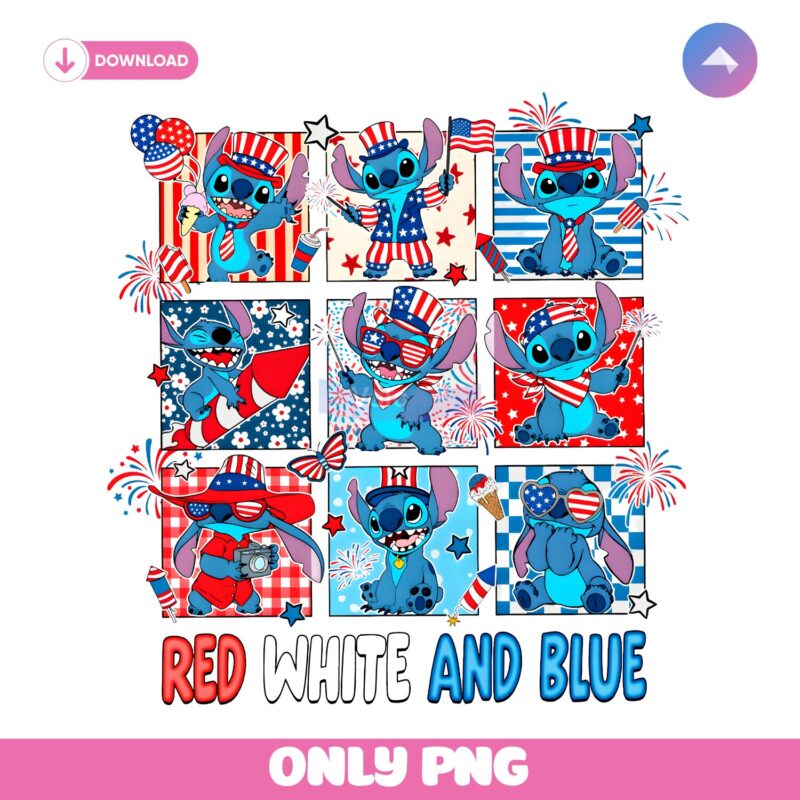 Red White And Blue Stitch Fourth Of July Usa Celebration PNG