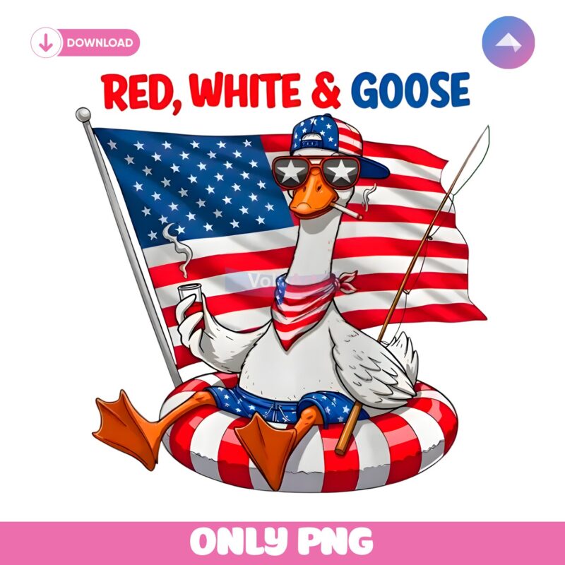 Red White And Goose Fishing Fourth Of July PNG