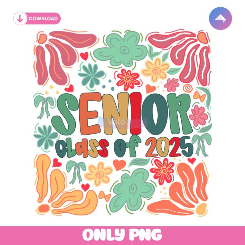 Retro Floral Graduation Senior 2025 Celebration PNG