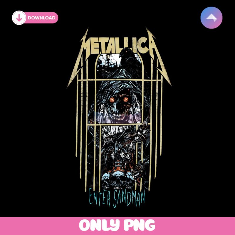 Retro Metallica Enter Sandman Pinball Art Creepy Skull Raven Graphic PNG