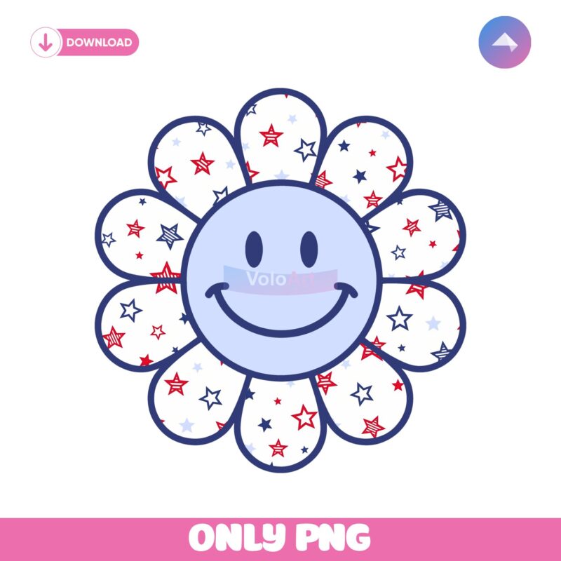 Retro Smiley Flower Groovy Independence Day America PNG
