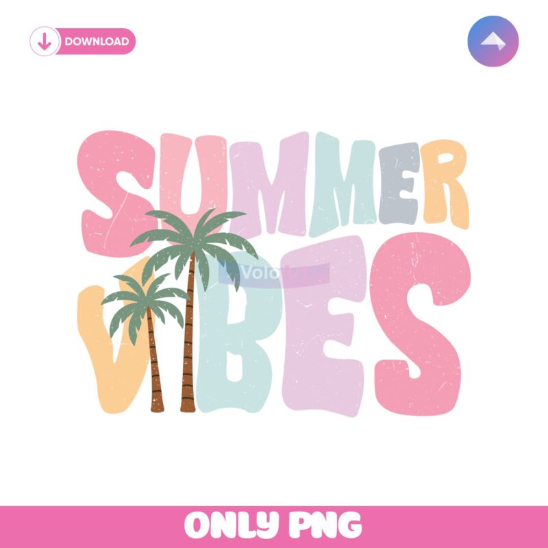 Retro Summer Vibes Palm Tree Groovy Pastel Beach Vacation PNG