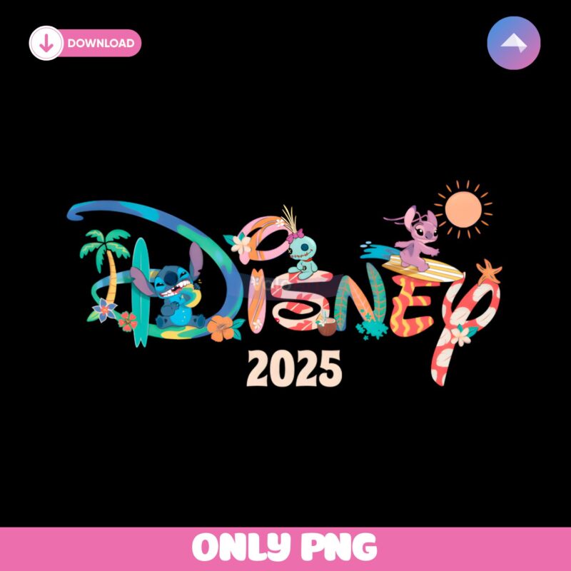 Stitch Angel Scrump Disney Family Trip 2025 Tropical Vacation PNG