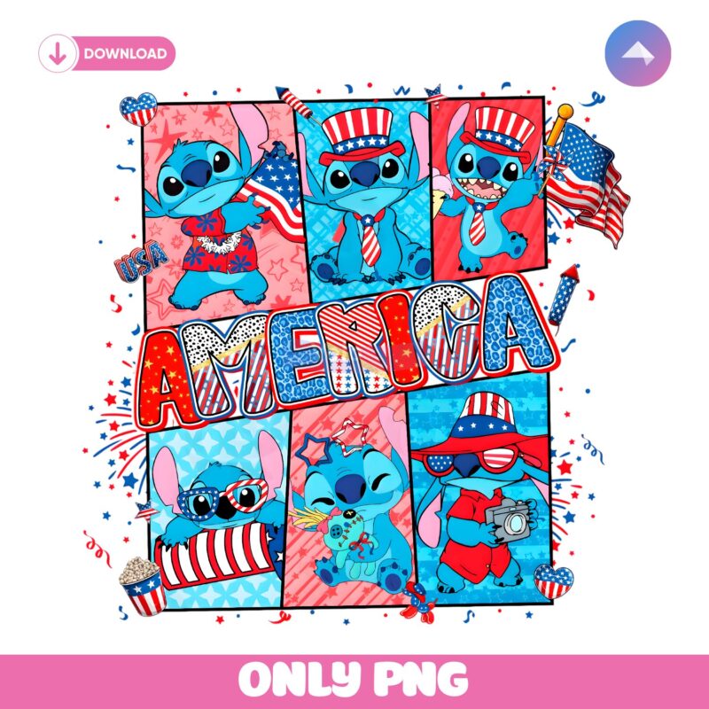 Stitch Retro America Fourth Of July Cartoon Coquette PNG