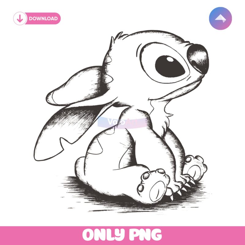 Stitch Sitting Sketch Hand Drawn Style PNG