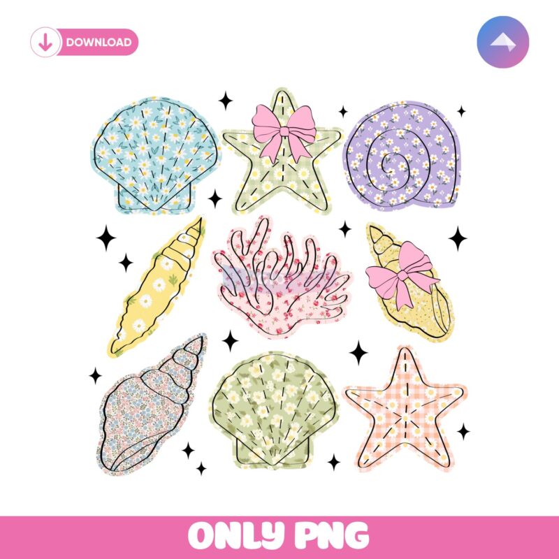 Summer Vibes Wildflower Seashell Clam PNG