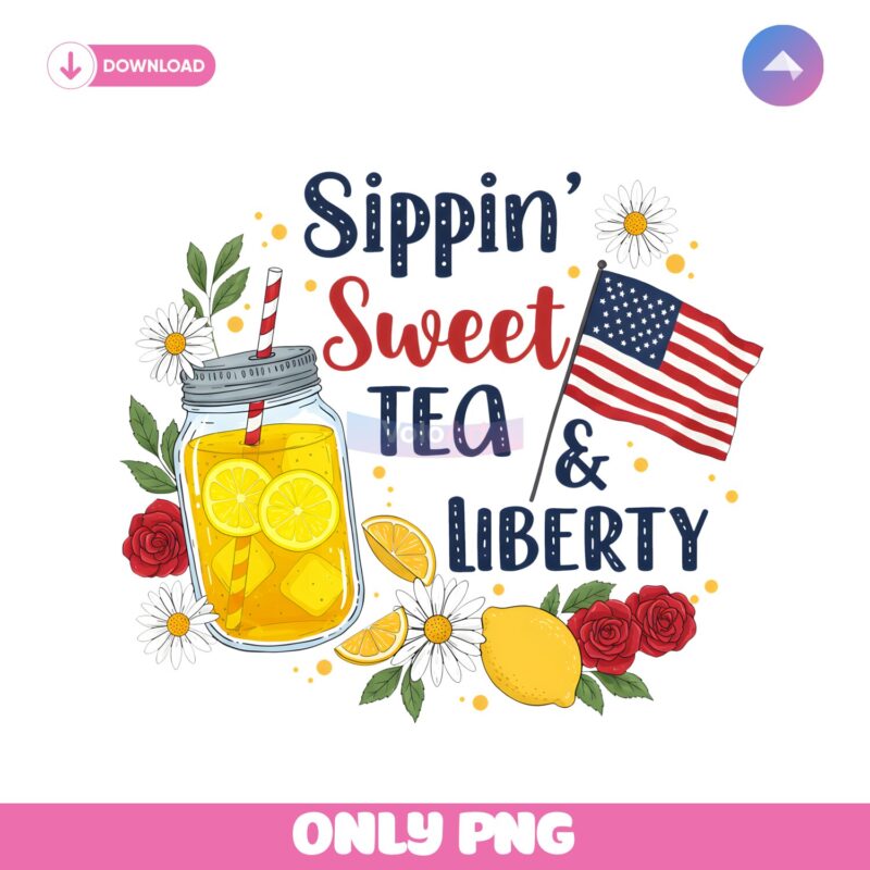 Sweet Tea And Liberty Floral Patriotic Summer Lemon Usa PNG