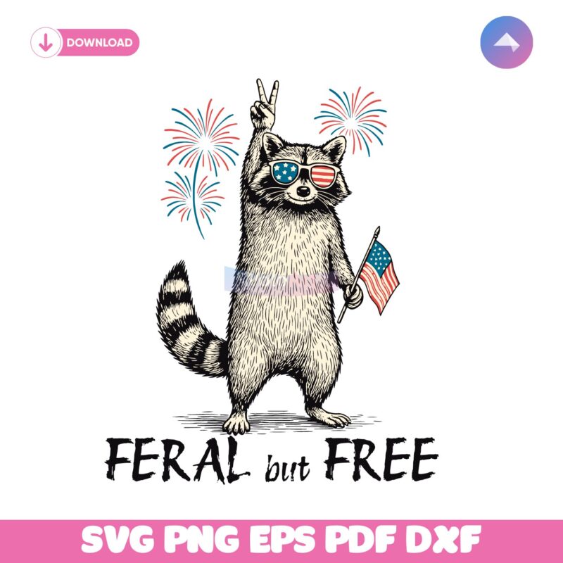 Vintage Patriotic Raccoon Feral But Free Usa Flag SVG