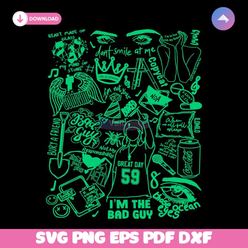 Bad Guy Inspired Graphic Tour Lyrics Billie Album Tracklist Concert SVG