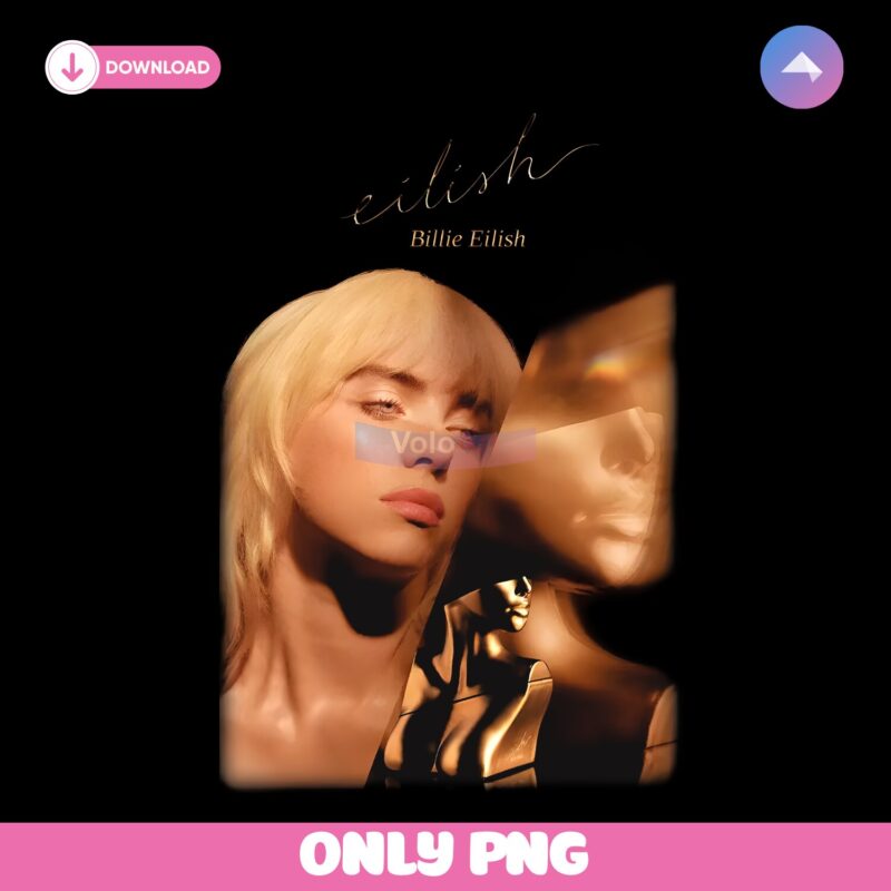 Billie Eilish Golden Reflection Mood Portrait Vintage PNG