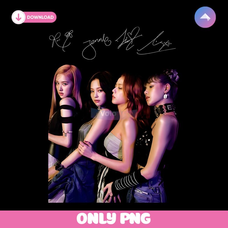 Blackpink Four Members Autograph Pose Kpop Girl Group Concert PNG