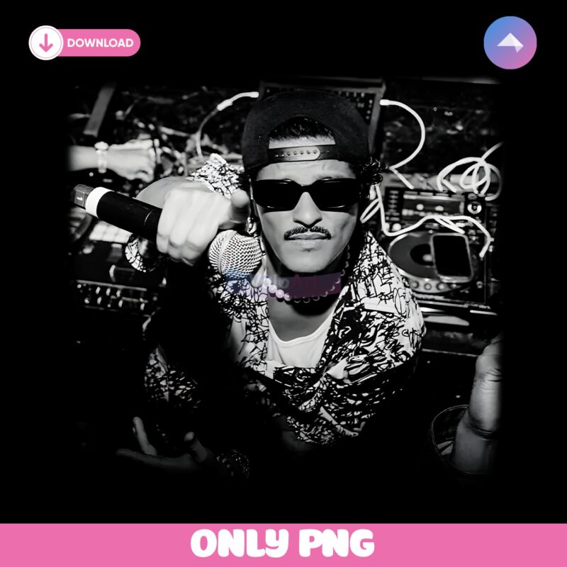 Bruno Mars Mic Drop Performance Black And White Vintage PNG