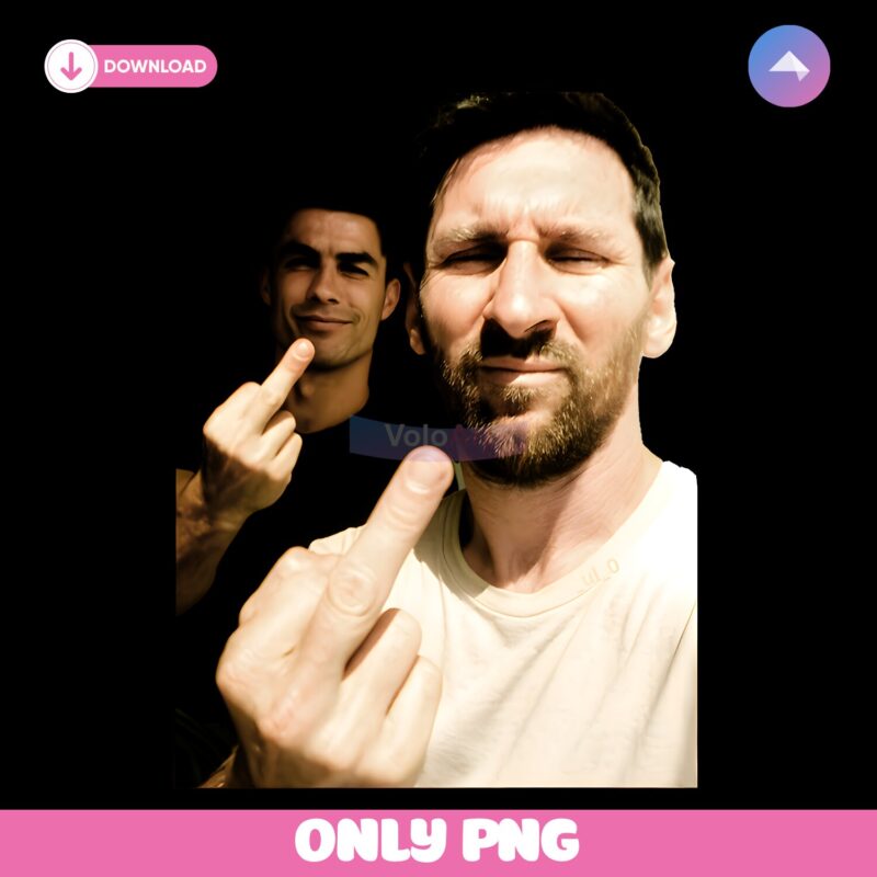 Messi Ronaldo Middle Finger Selfie Funny Meme Style PNG