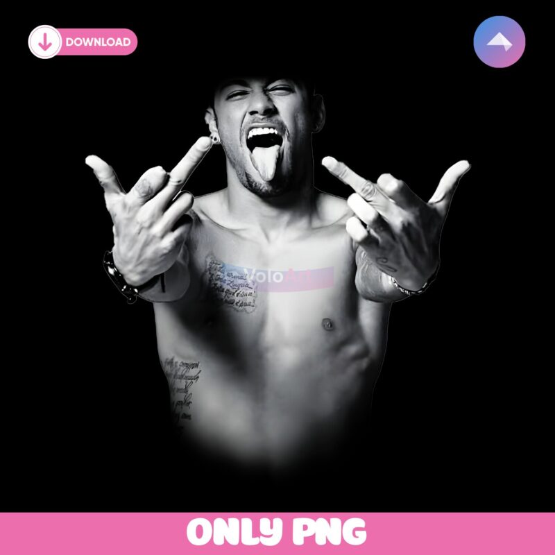 Neymar Shirtless Tattoo Pose Tongue Out Middle Fingers PNG