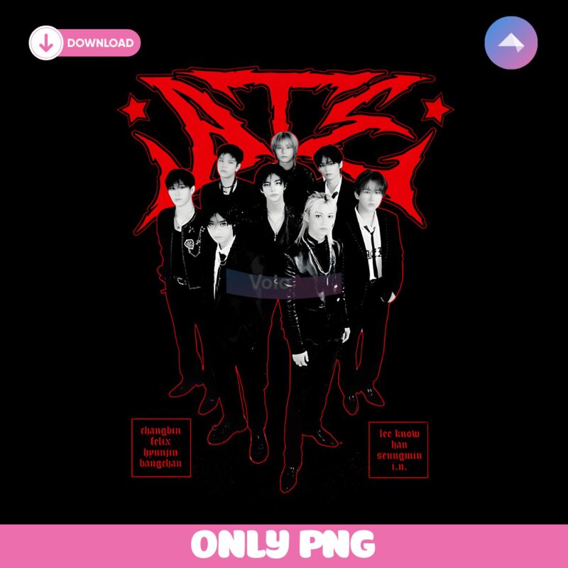 Stray Kids Retro Red Black Group Photo PNG